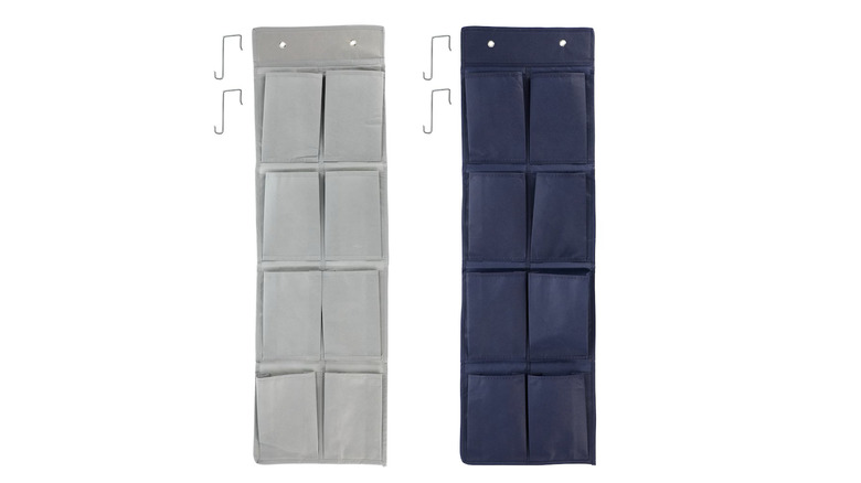 Grey and dark blue shoe organizers from Dollar Tree