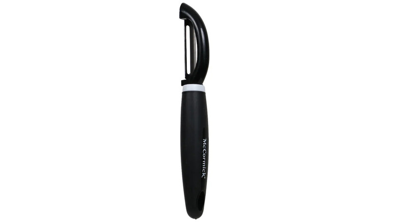 Black vegetable peeler with silver blade