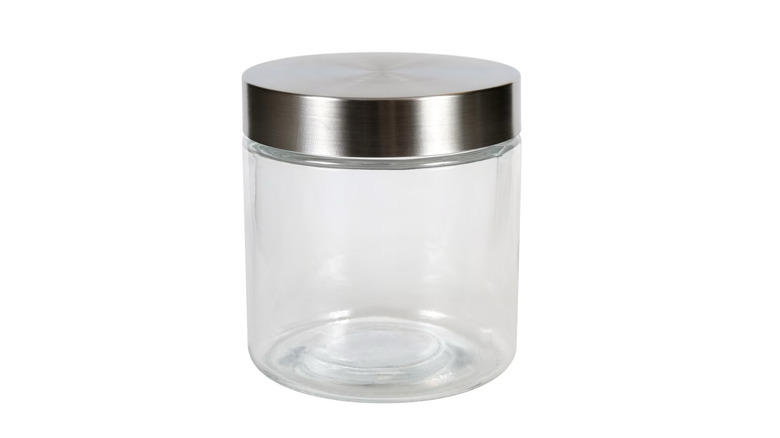 Glass storage jar with steel lid