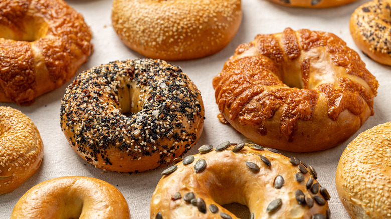 Different flavored bagel halves