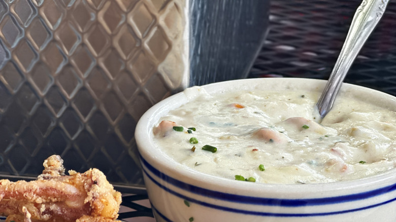 Bowl of clam chowder on the west coast in a bowl