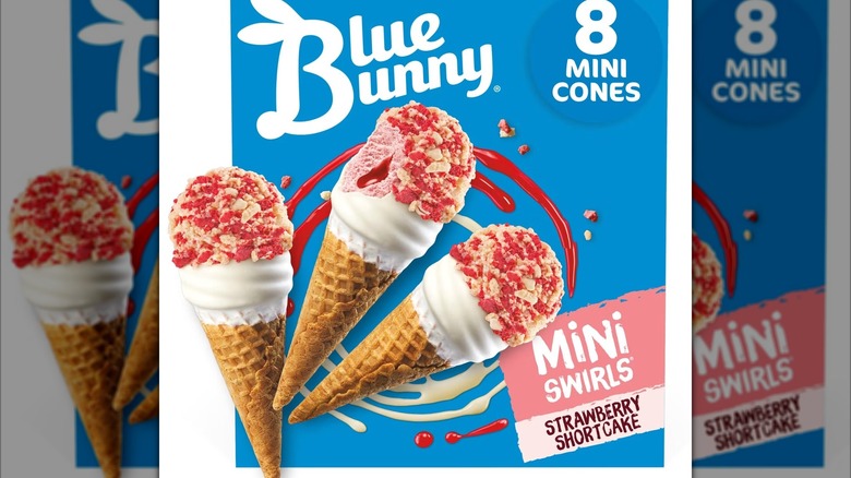 Box of Blue Bunny mini swirls strawberry shortcake mini cones