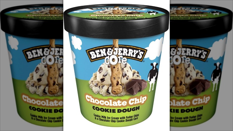 Carton of Ben & Jerry's cookie core chocolate chip cookie dough ice cream