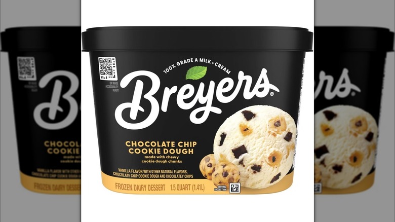Carton of Breyers chocolate chip cookie dough frozen dairy dessert