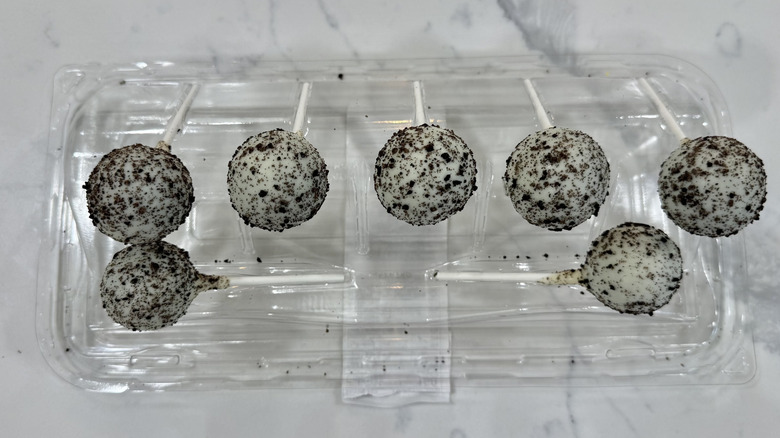 Sam's Club Member's Mark cookies and cream cake pops in packaging.