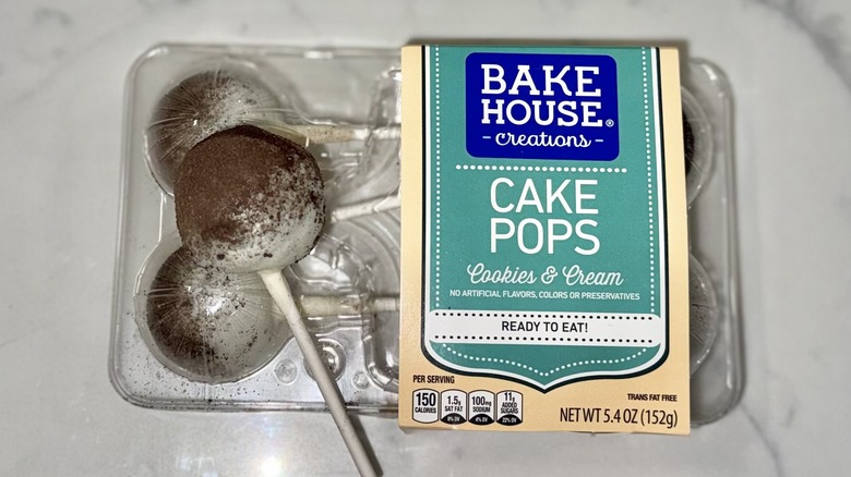 Aldi Bakehouse cookies and cream cake pops in packaging.