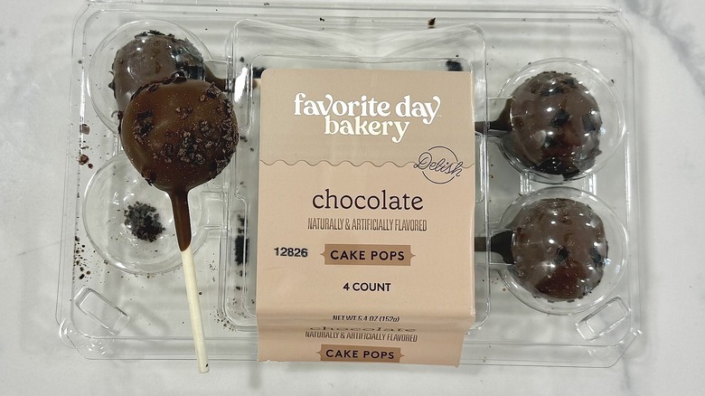 Favorite Day chocolate cake pops in packaging.