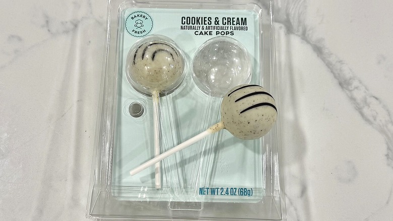 Kroger cookies and cream cake pops in packaging.