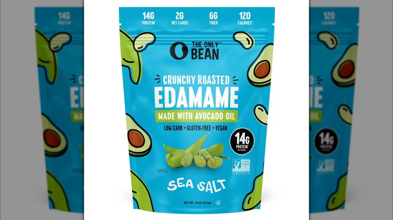 Blue bag of The Only Bean Crunchy Roasted Edamame Sea Salt snacks