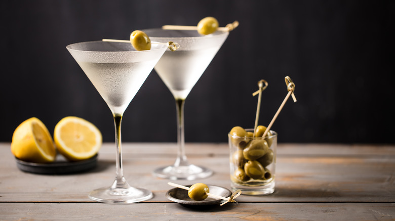 Martinis with lemon and olives