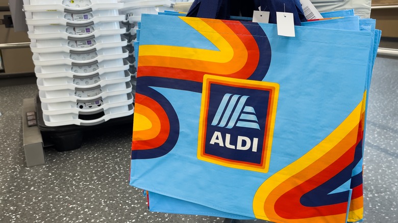 Reusable Aldi bags at checkout section