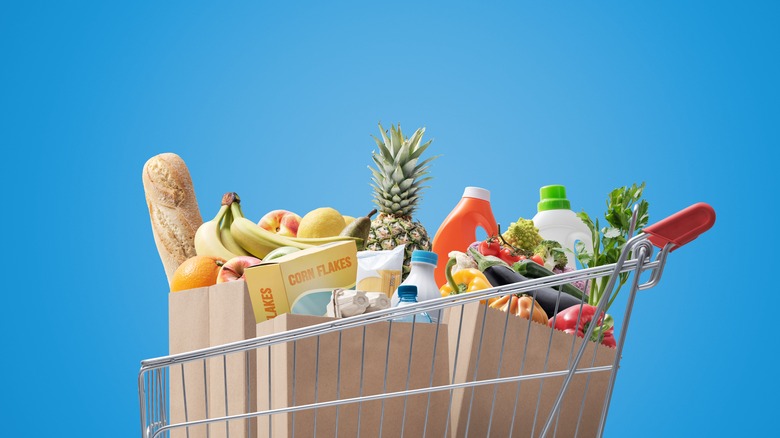 Shopping cart of groceries