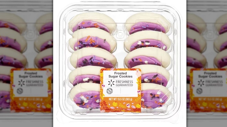 a box of Freshness Guaranteed Halloween Purple Boo Frosted Sugar Cookies against a white backdrop