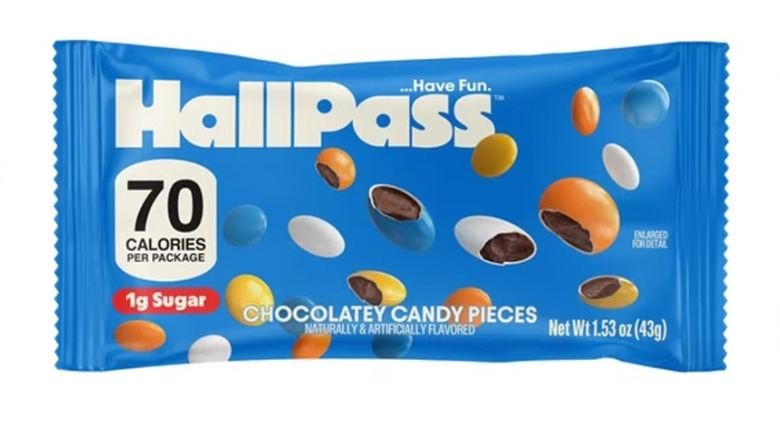 A HallPass Chocolatey Candy Pieces Pack against a white backdrop
