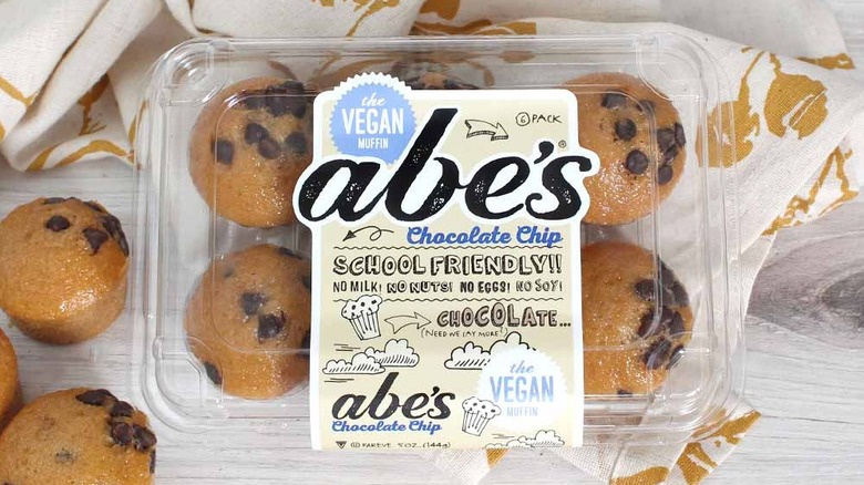 Chocolate chip muffins in plastic packaging