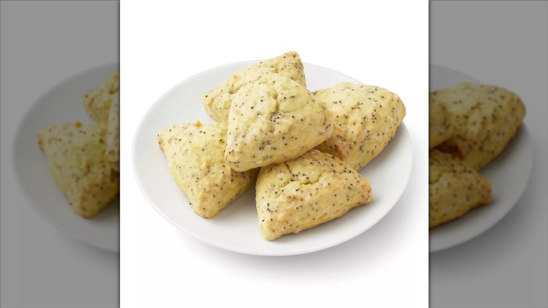 Lemon poppyseed scones on plate