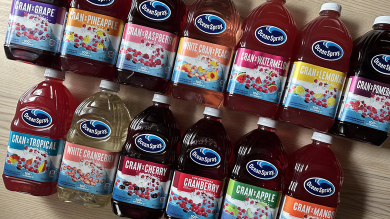Ocean Spray classic juices arranged on wooden table