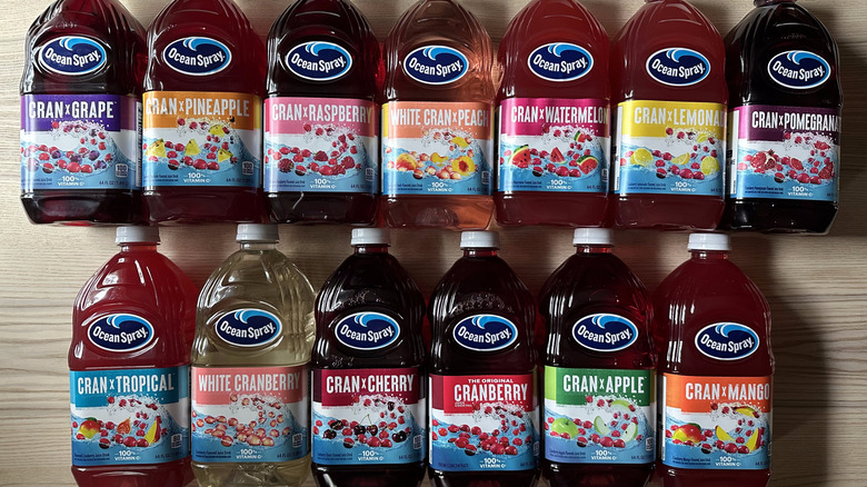 Ocean Spray classic juices arranged on wooden table