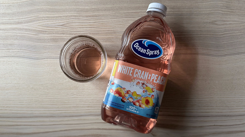 Ocean Spray White Cran x Peach juice on wooden table