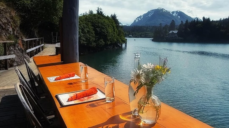The Salty Restaurant deck overlooking the water