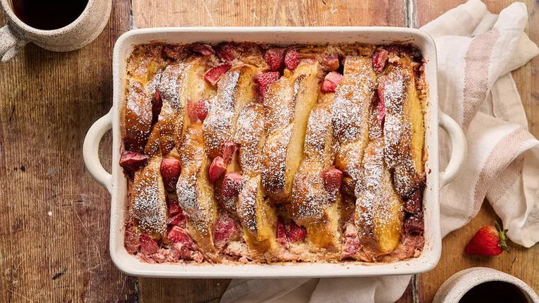 Top view of Strawberries and Cream French Toast Bake