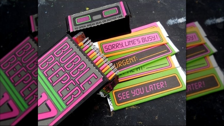 opened Bubble Beeper package with individual sticks of gum laid out