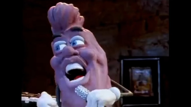 California Raisin with microphone singing