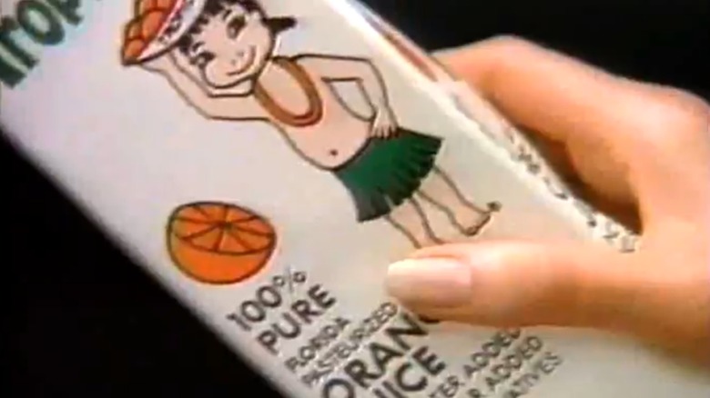 Vintage Tropicana orange juice packaging featuring Tropic Ana character