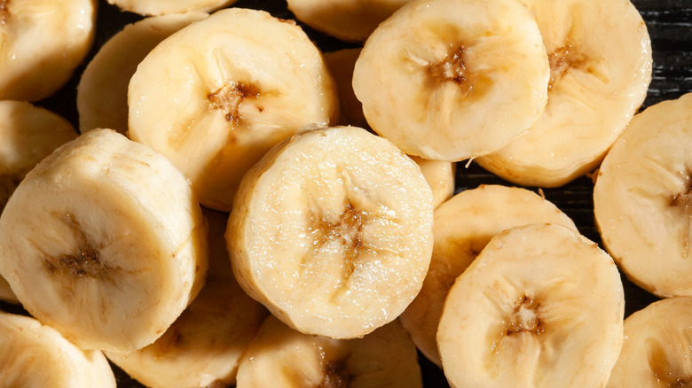 Slices of banana stacked atop each other