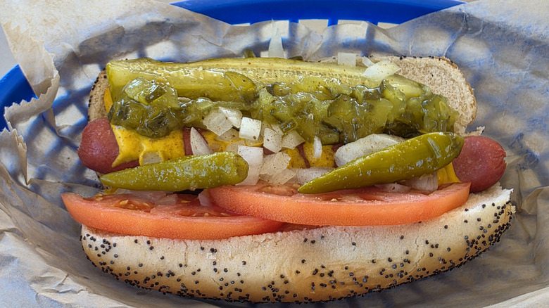 A Chicago-style hot dog