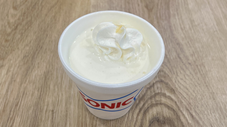 Sonic Banana Classic Shake in to-go cup.