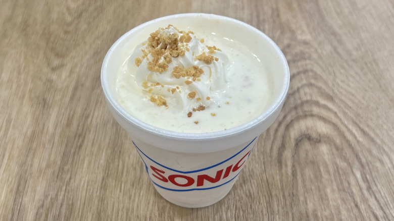 Sonic Cheesecake Master Shake in to-go cup.