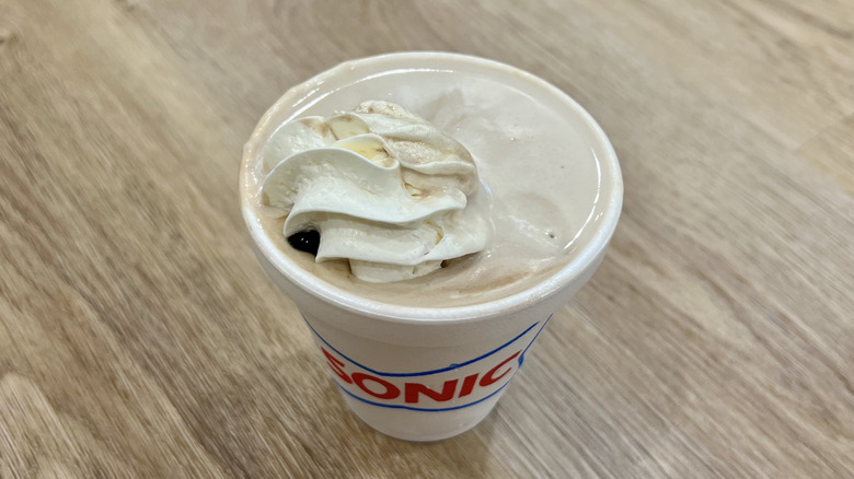 Sonic Chocolate Classic Shake in to-go cup.