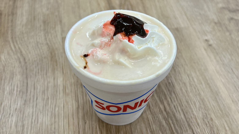 Sonic Hot Fudge Classic Shake in to-go cup.