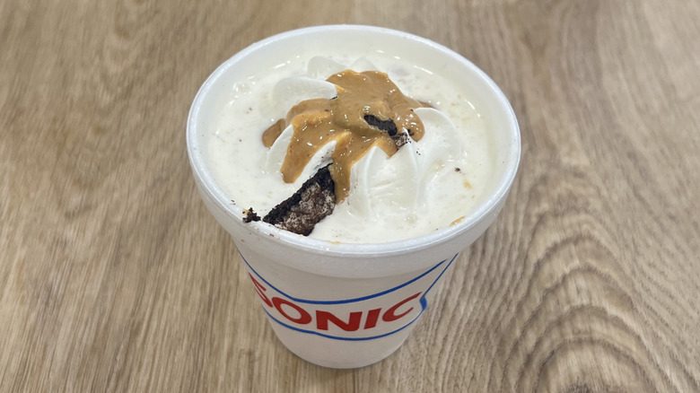 Sonic Oreo Peanut Butter Master Shake in to-go cup.