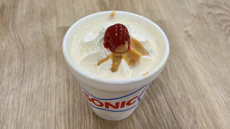 Sonic Peanut Butter Classic Shake in to-go cup.