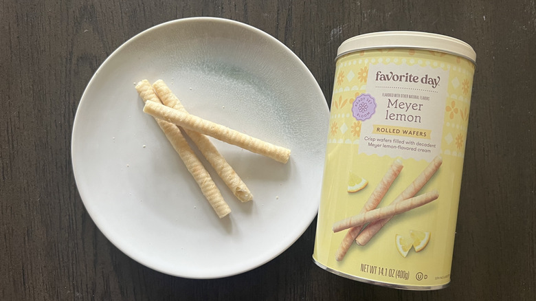 Favorite Day Meyer Lemon Rolled Wafers on a plate.