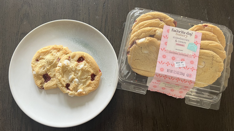 Favorite Day Bakery Strawberries & Cream Cookies on a plate.