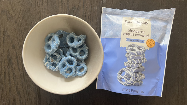 Favorite Day Blueberry Yogurt Covered Mini Pretzels in a bowl.