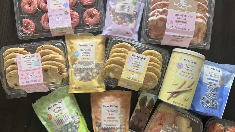 13 different Favorite Day treats laid out on a table.