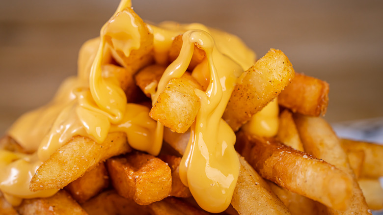 French fries covered in cheese sauce