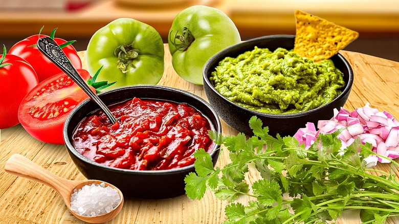 Salsas and various ingredients