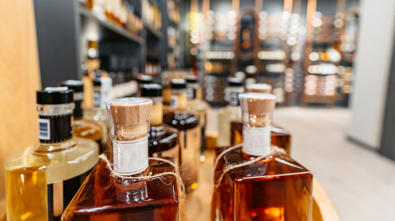 Various bottles of rum in a store