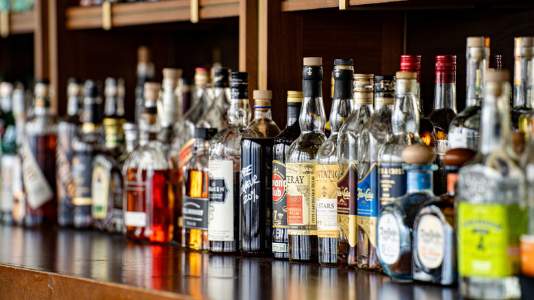 A bar counter of different spirits