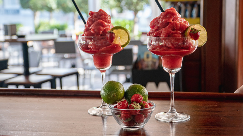Two frozen strawberry daiquiris