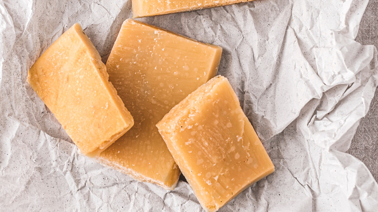 Parmesan rinds on white wrapper