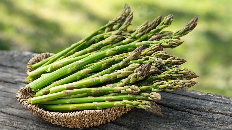 Bunch of asparagus in a basket