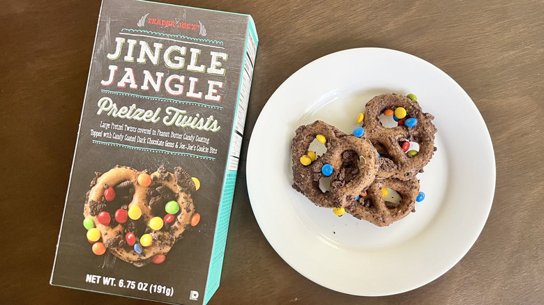 Jingle Jangle Pretzel Twists package with some assembled on a plate