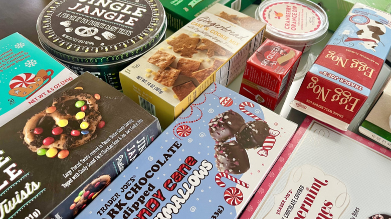 Close up of Trader Joe's seasonal items on table