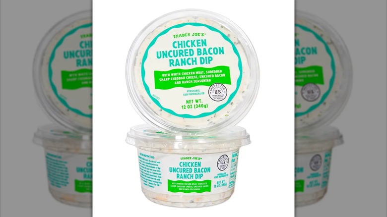 Two clear containers of Trader Joe's Chicken Uncured Bacon Ranch Dip